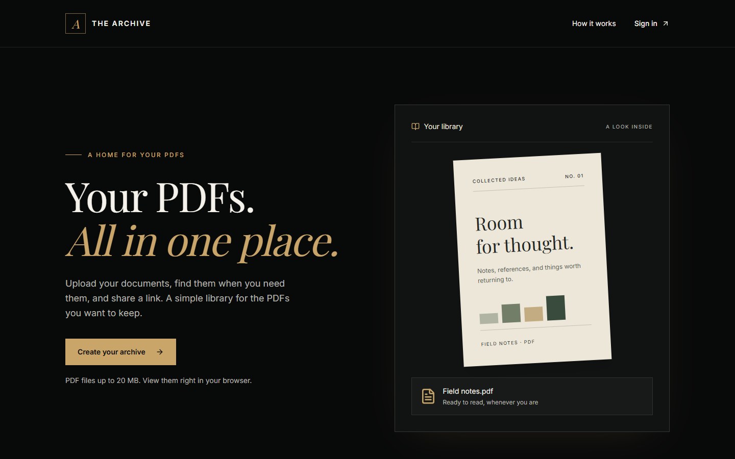 The Archive website preview
