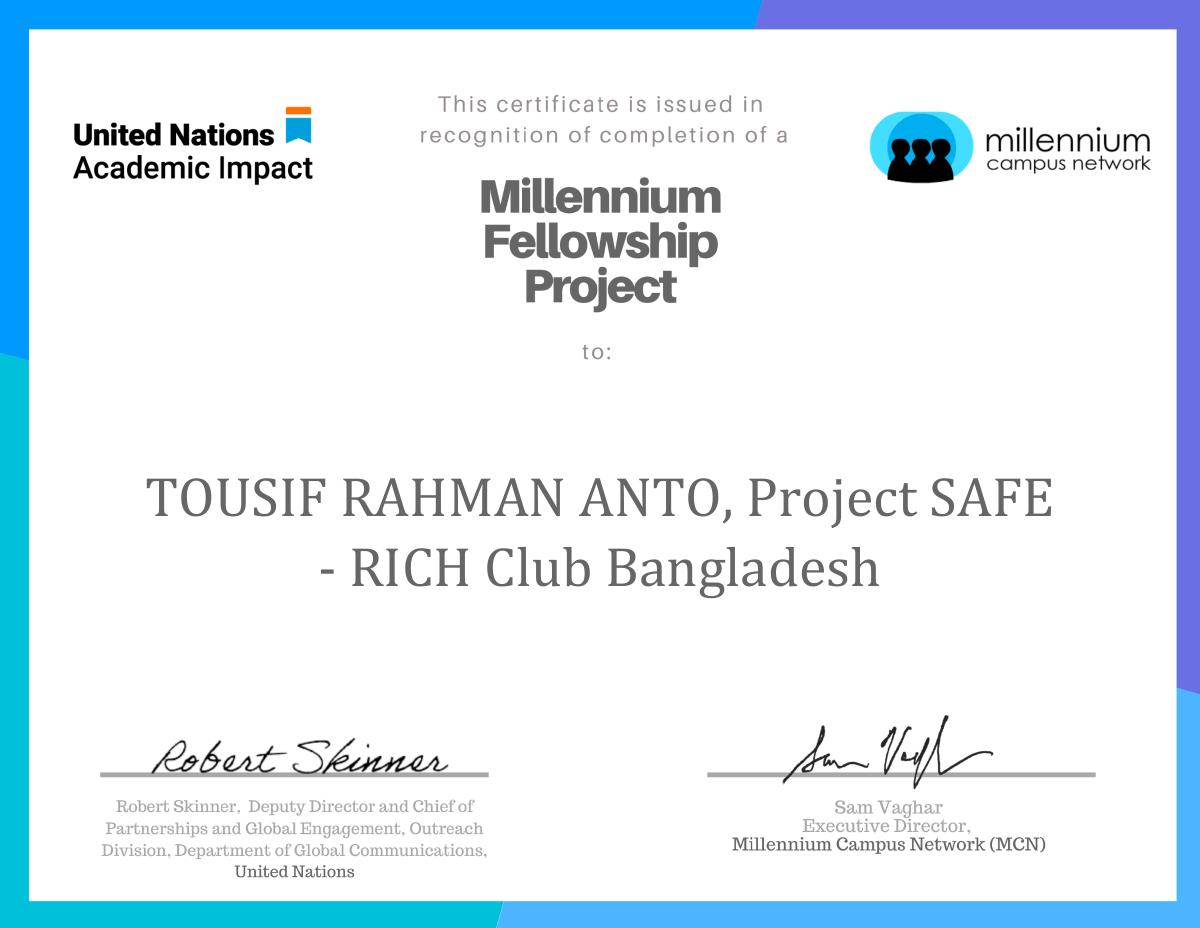 Certificate of completion for Tousif Rahman Anto